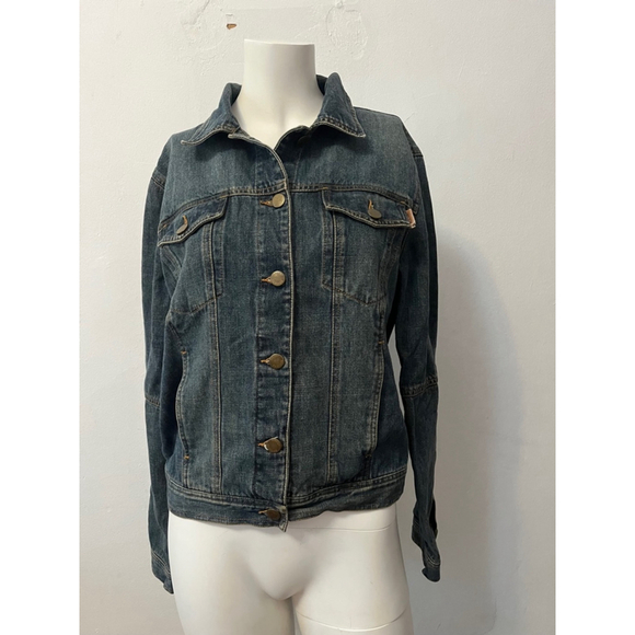 Vintage Moschino rustic side button sleeve cotton stretch denim Jacket, Size 12, - Picture 1 of 11